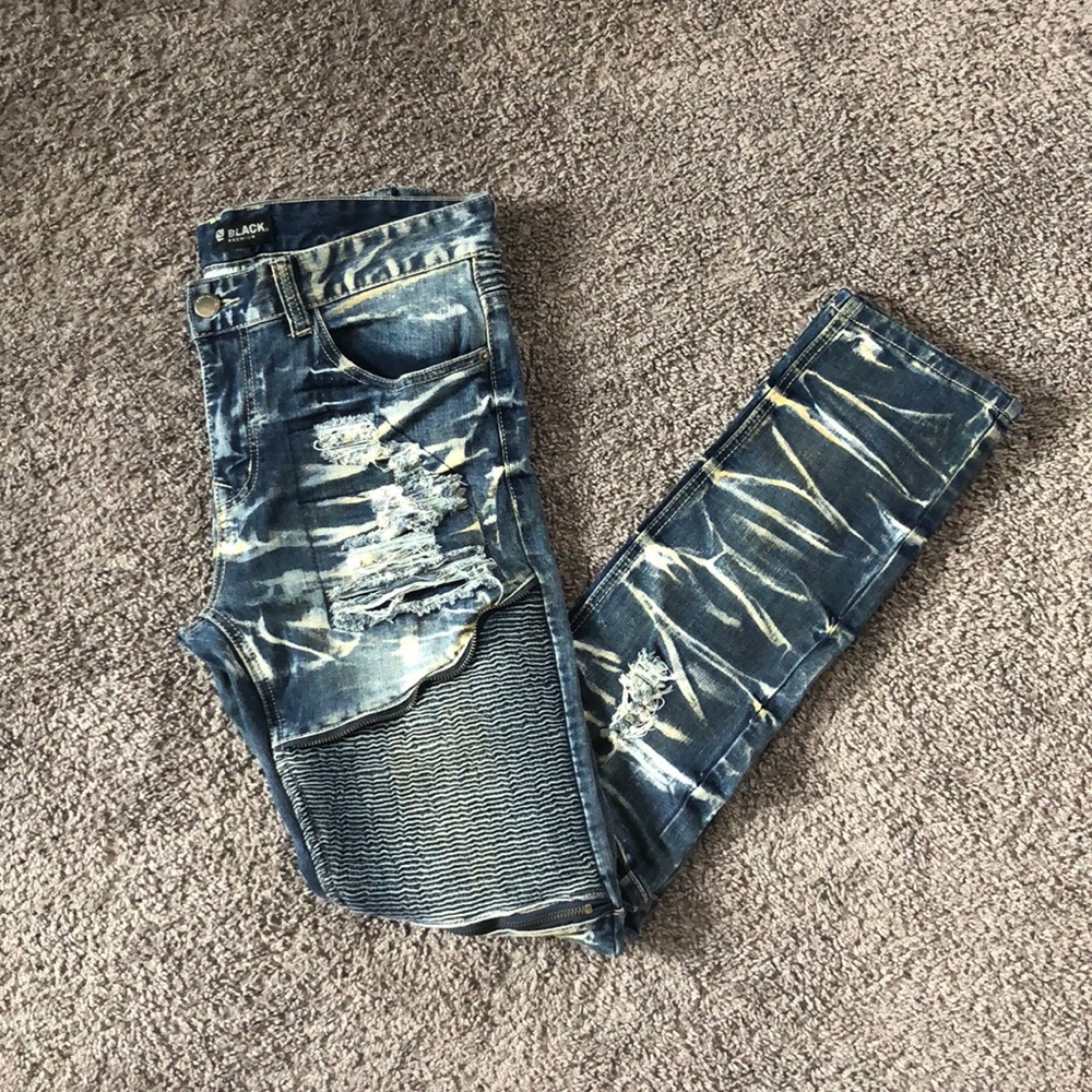 Mens 32x34 Distressed Bleach Skinny Jeans
